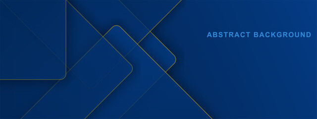 Poster - Abstract gradient blue with geometric triangle shapes with gold lines and shadow background. Modern paper cut texture concept.