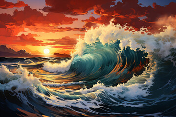 Poster - an abstract painting inspired by the overwhelming force and devastation of a tsunami. generative ai.
