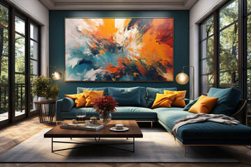 Aufkleber - An abstract painting inspired by the fiery energy of a volcano. Generative AI.