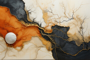 Poster - A series of abstract drawings inspired by the shapes, lines, and textures found in volcanic landscapes.  Generative AI.