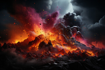 Aufkleber - A photo art piece that captures the dynamic and ever-changing nature of volcanic eruptions. Generative AI.