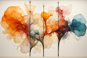 Poster - a series of abstract drawings that seek to capture the essence of geysers through bold lines and sha