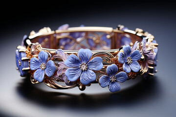 Aufkleber - A periwinkle-inspired jewelry piece, such as a necklace or bracelet, featuring delicate flowers crafted from silver or other materials.  Generative AI.