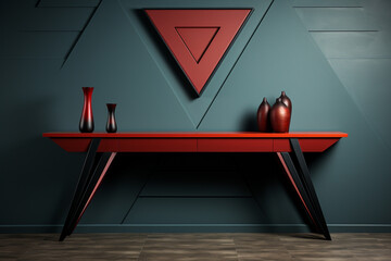 Poster - A sleek and minimalist console table featuring clean lines and geometric shapes.  Generative AI.