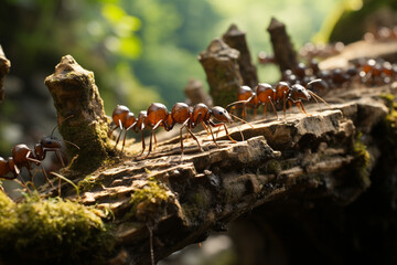 Poster - Team of ants work constructing bridge, teamwork , Generative AI.