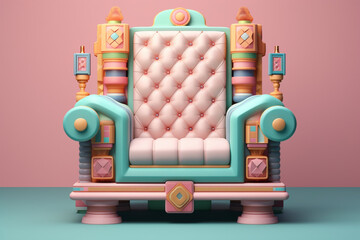 Aufkleber - A pastel-colored geometric-themed king's throne made of carefully crafted geometric shapes and soft pastel hues, representing regal opulence. Generative AI technology.