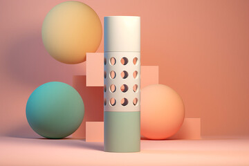 Aufkleber - A pastel-colored geometric column sculpture with angular shapes and subtle pastel gradients, showcasing the harmony between art and architecture.  Generative AI technology.
