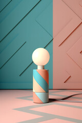 Aufkleber - A pastel-colored geometric-inspired column table lamp with geometric patterns and soft pastel hues, providing both lighting and aesthetics.  Generative AI technology.