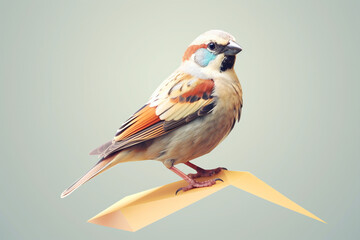 Leinwandbilder - A pastel-colored geometric-themed Sparrow illustration with angular shapes and delicate pastel shades, Generative AI technology.