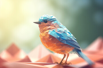 Leinwandbilder - A pastel-colored geometric-themed Bluebird illustration with angular shapes and delicate pastel shades, capturing the wisdom and grace of this majestic bird.  Generative AI technology.