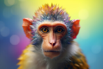 Poster - A pastel-colored geometric-style Monkey artwork with intricate geometric shapes and soft pastel hues, showcasing the beauty of nature in a modern design.  Generative AI technology.