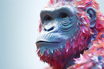 Aufkleber - A pastel-colored geometric-style Gorilla artwork with intricate geometric shapes and soft pastel hues, showcasing the beauty of nature in a modern design. Generative AI technology.