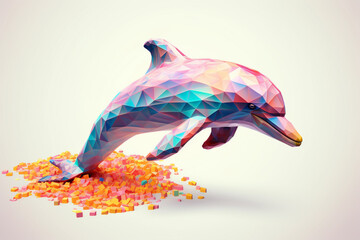Aufkleber - A pastel-colored geometric-style Dolphin artwork with intricate geometric shapes and soft pastel hues, showcasing the beauty of nature in a modern design. Generative AI technology.