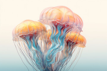 Poster - A pastel-colored geometric-style Jellyfish artwork with intricate geometric shapes and soft pastel hues, showcasing the beauty of nature in a modern design. Generative AI technology.