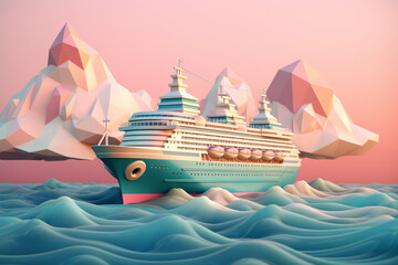Poster - A pastel-colored geometric-style ship artwork with intricate geometric shapes and soft pastel hues, showcasing the beauty of nature in a modern design.  Generative AI technology.