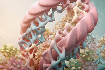 Poster - A pastel-colored geometric-style dna artwork with intricate geometric shapes and soft pastel hues, showcasing the beauty of nature in a modern design.  Generative AI technology.