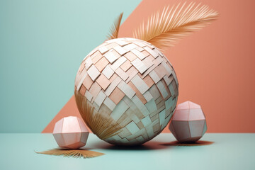 Poster - A pastel-colored geometric-style Coconut artwork with intricate geometric shapes and soft pastel hues, showcasing the beauty of nature in a modern design. Generative AI technology.