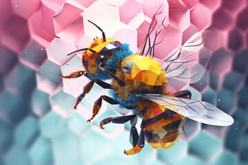 Aufkleber - A pastel-colored geometric-style Bees artwork with intricate geometric shapes and soft pastel hues, showcasing the beauty of nature in a modern design.  Generative AI technology.