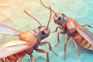 Aufkleber - A pastel-colored geometric-style Earwigs artwork with intricate geometric shapes and soft pastel hues, showcasing the beauty of nature in a modern design.  Generative AI technology.