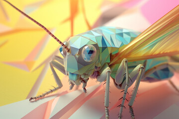 Poster - A pastel-colored geometric-style Grasshoppers artwork with intricate geometric shapes and soft pastel hues, showcasing the beauty of nature in a modern design. Generative AI technology.