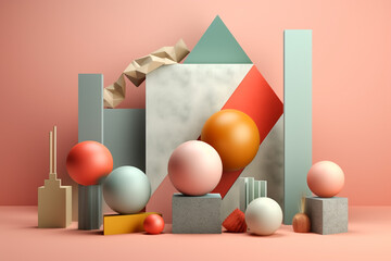 Aufkleber - A pastel-colored geometric-style Bizan artwork with intricate geometric shapes and soft pastel hues, showcasing the beauty of nature in a modern design. Generative AI technology.
