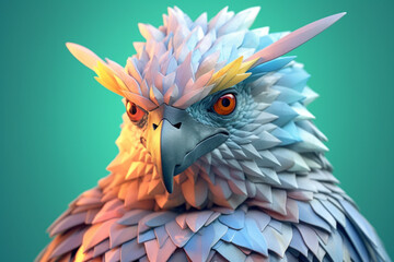 Fototapete - A pastel-colored geometric-style Harpy Eagle artwork with intricate geometric shapes and soft pastel hues, showcasing the beauty of nature in a modern design.  Generative AI technology.