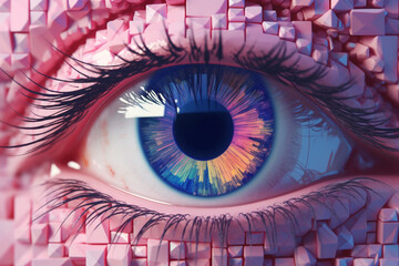 Aufkleber - A pastel-colored geometric-style eye illustration with geometric patterns and delicate pastel shades, capturing the depth and expressiveness of the human eye. Generative AI technology.