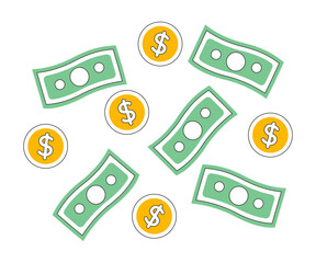 Poster - cash and golden coins monochrome flat vector object. editable black and white thin line icon on whit