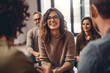 © MVProductions - Professional therapist conducting a group session, showing genuine compassion and a comforting smile, emphasizing the importance of mental health and counseling. Generative AI
