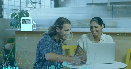 Poster - Animation of financial data processing over diverse business people in office