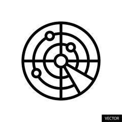 Poster - Radar navigation, sonar vector icon in line style design for website, app, ui, isolated on white background. Editable stroke. Vector illustration.