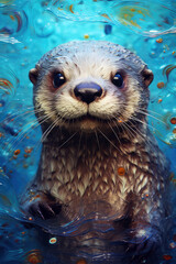 Wall Mural - otter portrait, pop surrealism