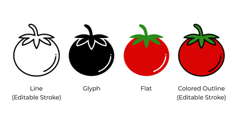Fototapete - Tomato vector icon set for website design, app, ui, isolated on white background. Vector illustration.