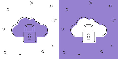 Canvas Print - Set Cloud computing lock icon isolated on white and purple background. Security, safety, protection concept. Protection of personal data. Vector