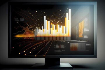 Wall Mural - A computer screen displaying multiple financial reports and graphs and pie, representing the idea of data analysis and strategic decision making in business management. Generative AI