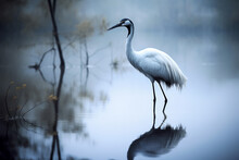 A Lone Crane In The Forest