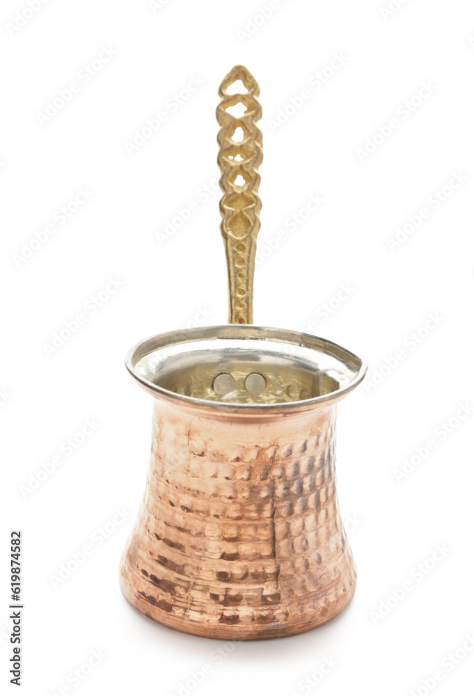 Copper cezve on white background