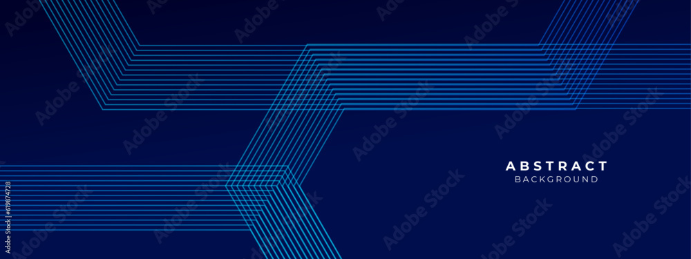 Abstract blue glowing geometric lines on dark blue background. Modern ...