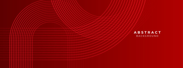 Abstract shiny geometric lines on red background. Glowing blue diagonal rounded lines pattern. Modern banner template design with space for your text. Vector illustration