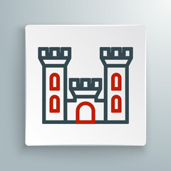 Canvas Print - Line Castle icon isolated on white background. Medieval fortress with a tower. Protection from enemies. Reliability and defense of the city. Colorful outline concept. Vector