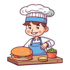 Canvas Print - Cheerful chef cute child smiling with gourmet burger