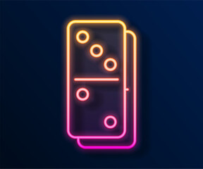 Poster - Glowing neon line Domino icon isolated on black background. Vector