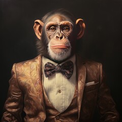 Sticker - portrait of a monkey in a fashionable suit - Generative AI