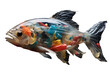 Plastic fish isolated, Water pollution concept, ecological problems, waste in the ocean, rubbish in nature, generated ai	
