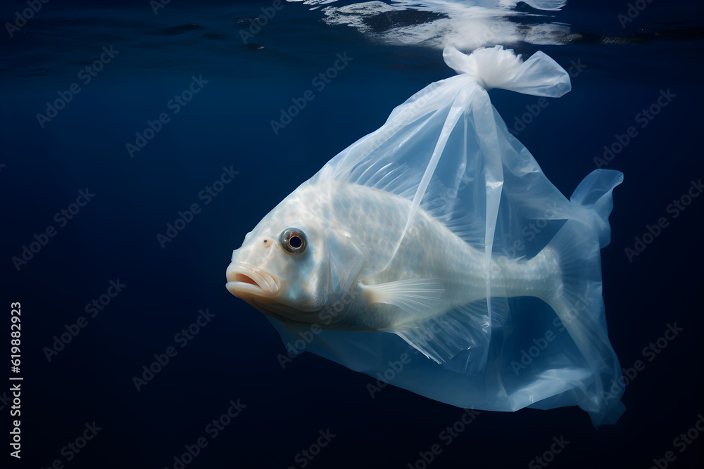 Robish Fish Fish in a plastic bag, Water pollution concept, ecological problems ...