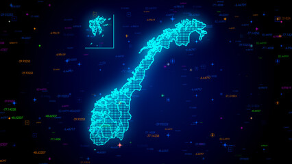 Wall Mural - futuristic blue colorful shiny digital technology hud dots mosaic grid norway map separate regions l