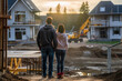 A couple looks at a house under construction. Generative AI technology.