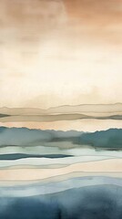 Wall Mural - Abstract Watercolor beige and aqua seascape brush strokes, ai