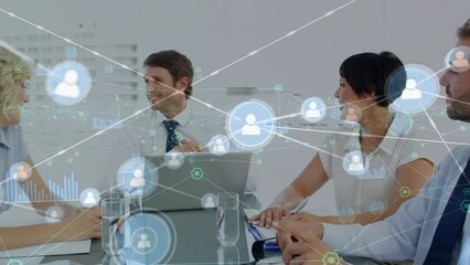 Poster - Animation of network of connections over diverse businesspeople in office