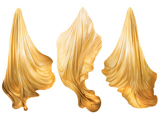 Set of Flying Luxurious Golden Silk Fabric or curtain texture cloth for Grand Opening Ceremony. Generative AI